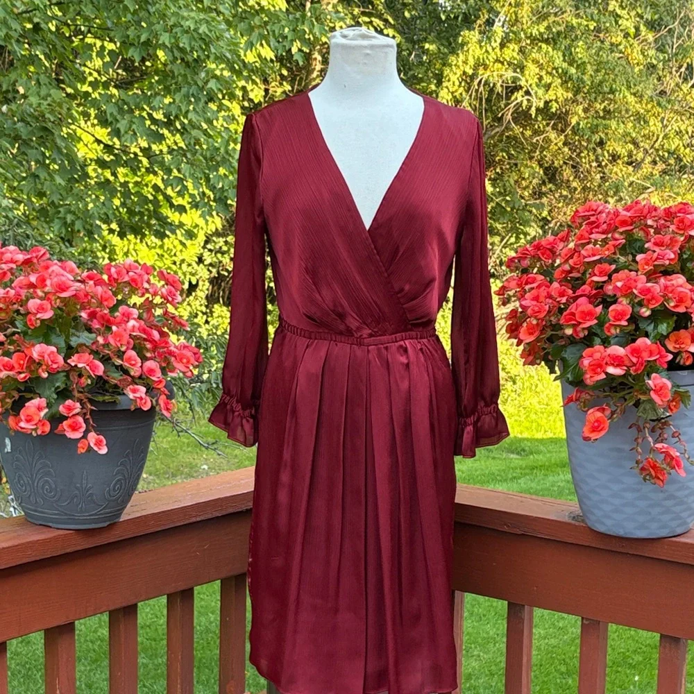 NWOT-Alex Marie Deep Red Long Sleeve Dress - Picture 1 of 13